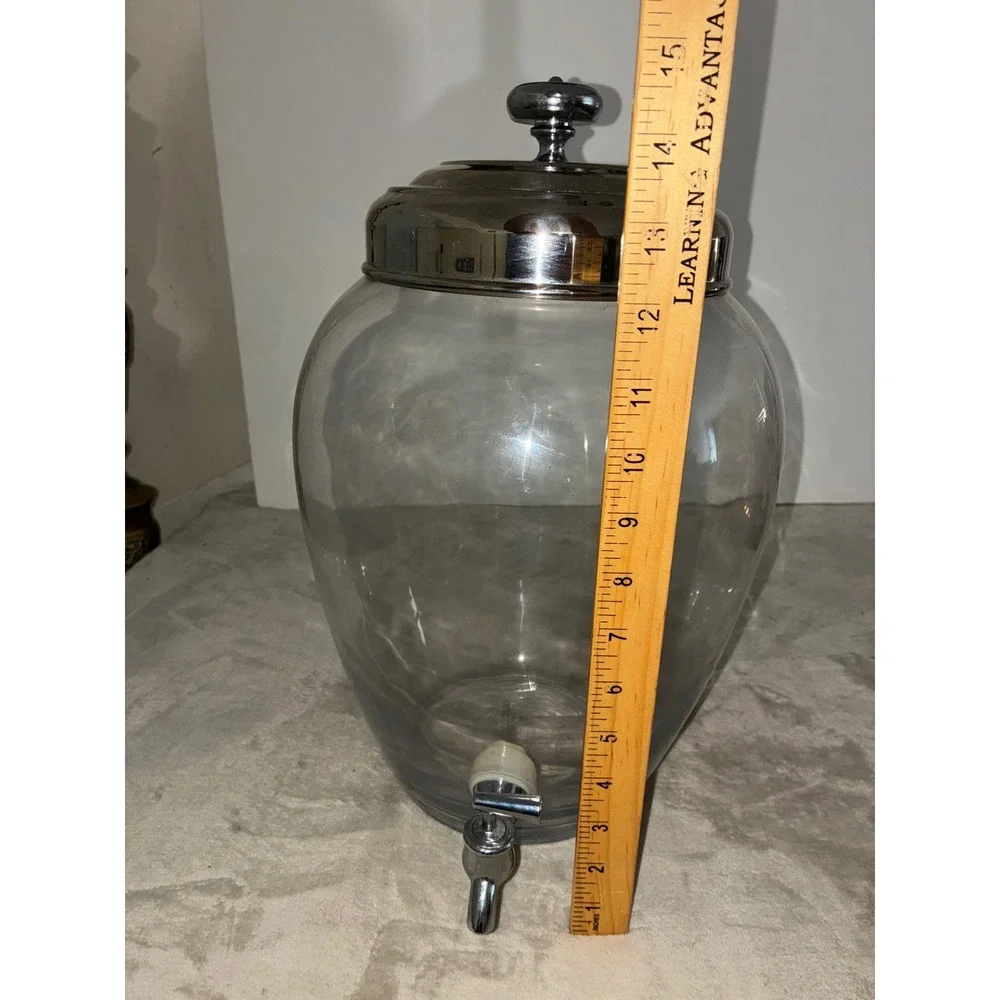Pottery Barn Glass Drink Dispenser Metal Lid 2 Gallon Tabletop Bar Party